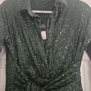 Fashion Nova Green Sequin Jumpsuit